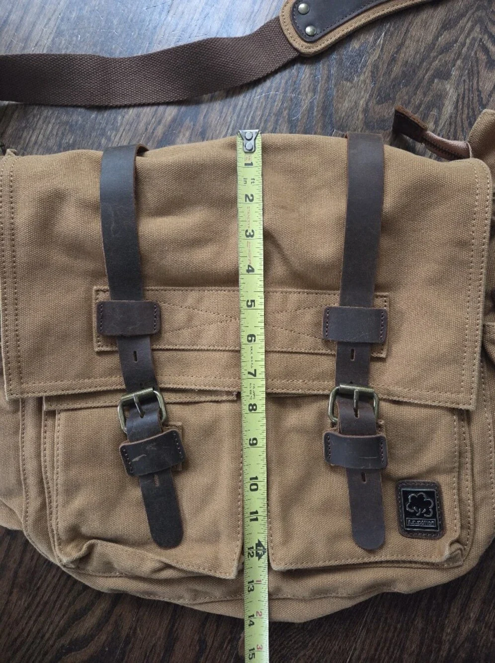 S.C. Cotton Vintage Military Style Canvas & Leather Messenger Bag Khaki
